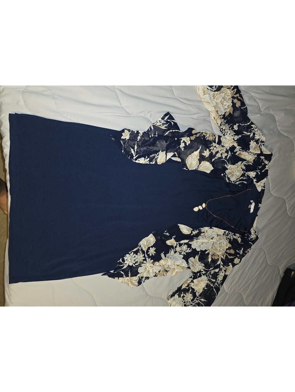 Sandra Darren Sheath Dress Chiffon Layered Floral Blue Knee Length - Medium